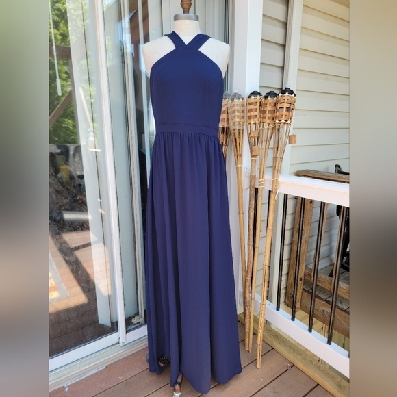 LULU'S Air of Romance Maxi Halter dress Navy blue - Picture 1 of 8